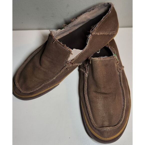 SALE!!!! Sanuk Men's Brown Fabric Loafer, Size 11 - Picture 1 of 8